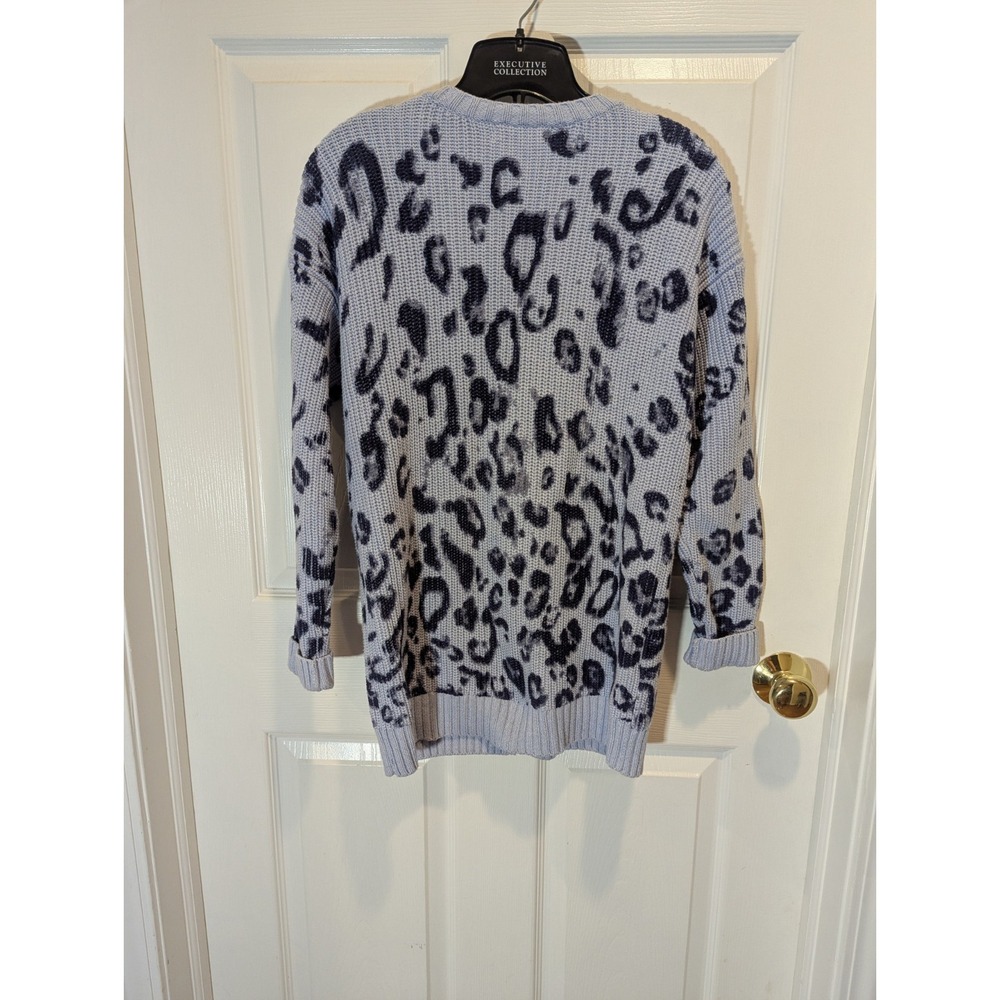 Coastal Preppy Leopard Cardigan 525 America Cotton Chunky Knit Quiet Luxury XS - Picture 6 of 9